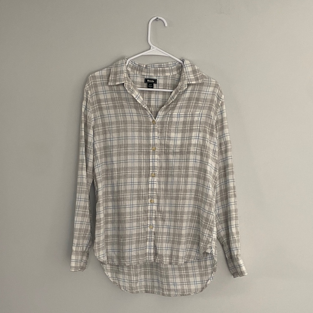 Roots Plaid Shirt Light button-Down Cotton Size Small